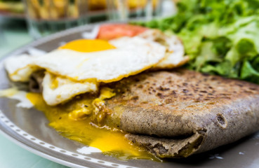 Homemade french buckwheat galette with egg