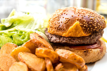 Cheese burger - American cheese burger with Golden French fries