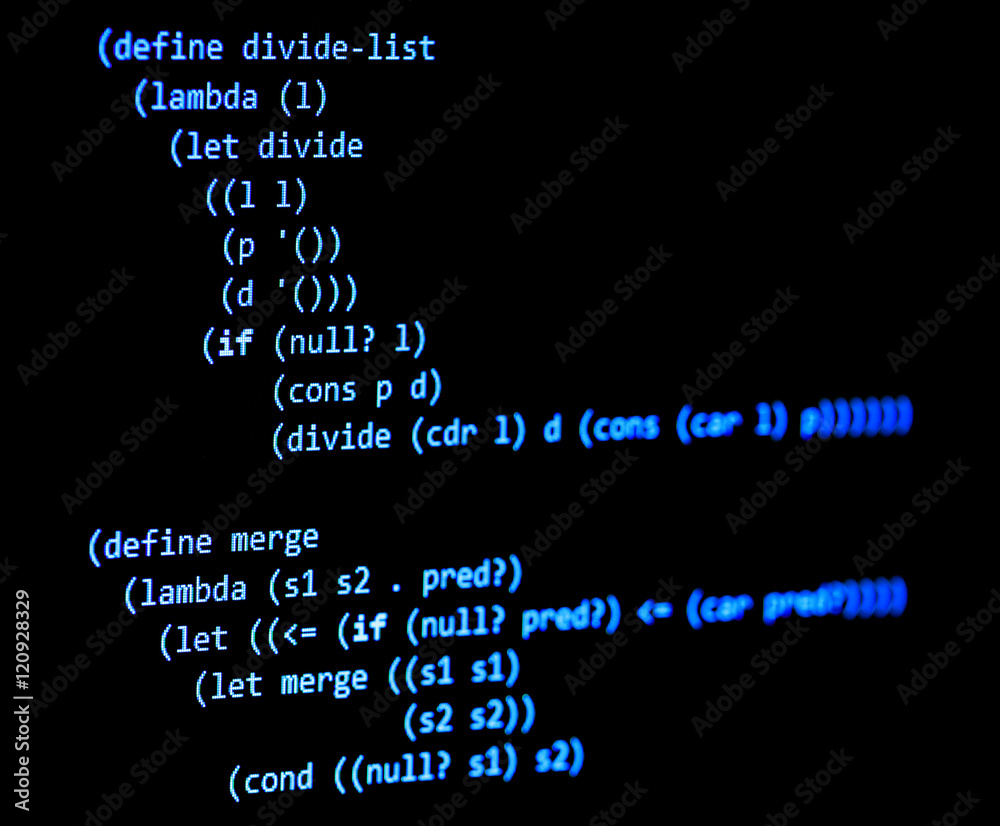 Poster functional programming code - declarative paradigm, blue color