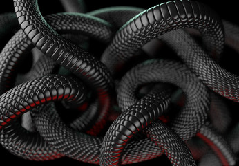 Fototapeta premium Czarne węże streszczenie tło. Ilustracja 3D