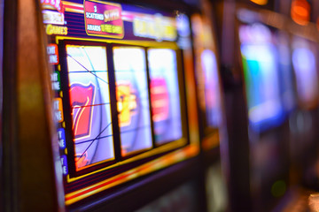 Slot machines and gambling addiction in Las Vegas  - obrazy, fototapety, plakaty