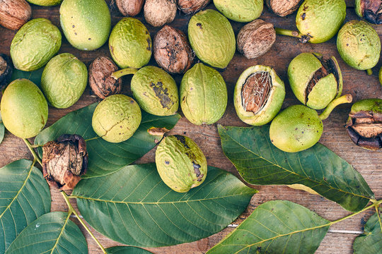 Organic nuts on a wooden table