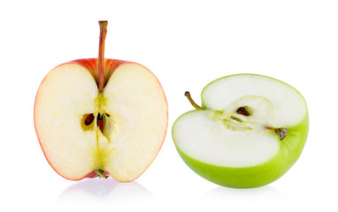 half red and green apple isolated on white background