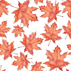 Naklejka na ściany i meble Maple leaves. Watercolor painting. Seamless pattern. Background 5