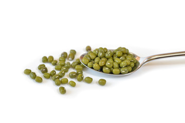 Green gram or Mung beans on white background - isolated