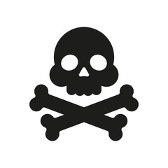 Skull and crossbones flat icon. Skull and crossbones isolated on white background. Pirates flag "Jolly Roger" - skull and crossbones