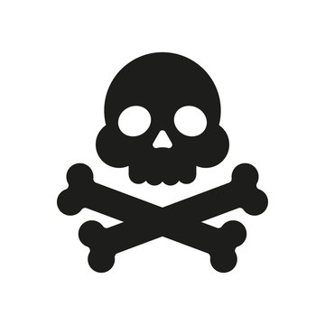 Skull and crossbones flat icon. Skull and crossbones isolated on white background. Pirates flag "Jolly Roger" - skull and crossbones