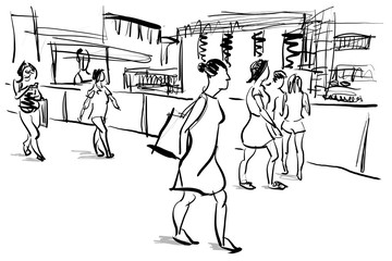 people walking in urban scene