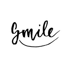 Smile. Hand drawn lettered calligraphic design.