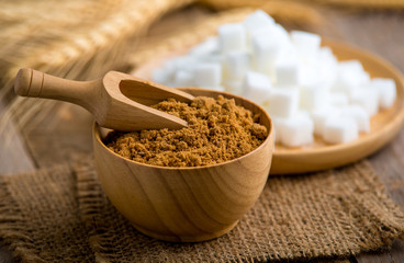coconut palm sugar against an out of focus