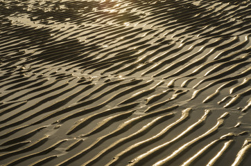 Natural wrinkles on the beach at sunset.