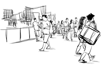 people walking in urban scene