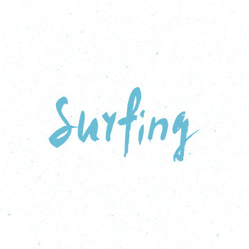 Surfing logo. Surfing calligraphy. Handwritten word. Surf typography, t-shirt graphics. Vector illustration.