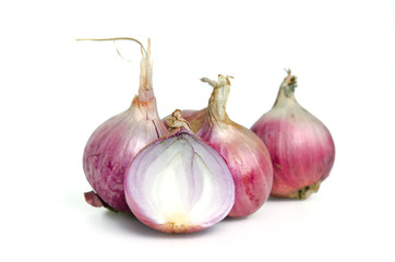 Shallots, onions, isolated on white background