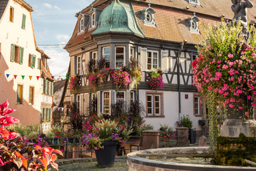 Centre village de Barr, façade et fontaine
