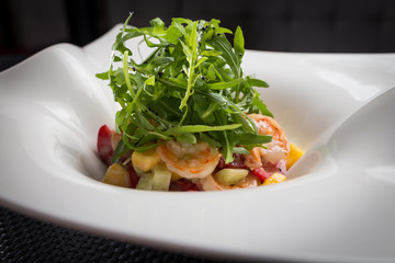 salad with shrimp on white plate