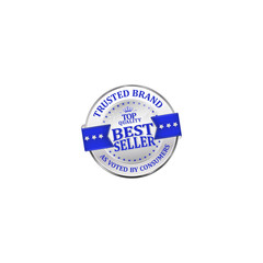 Trusted brand, as voted by consumers, best seller, top quality - shiny luxurious metallic blue icon / ribbon for retailers