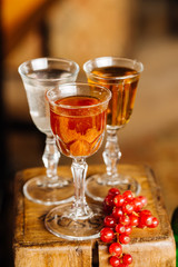set with different drinks on interior background