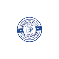Customer support representative wanted, We need you, Join us - grunge blue label / sticker, also for print, for recruitment agencies and for companies that are looking for new personnel / employees