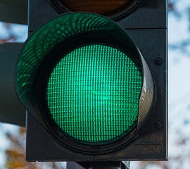 green traffic light close up