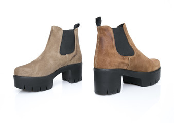 Classic brown Leather boots Isolated on White Background