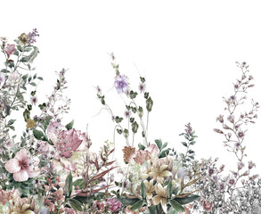 Fototapety  Akwarela malarstwo abstrakcyjne kwiaty. Wiosenne wielokolorowe kwiaty