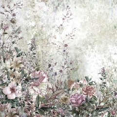 Abstract flowers watercolor painting. Spring multicolored flowers