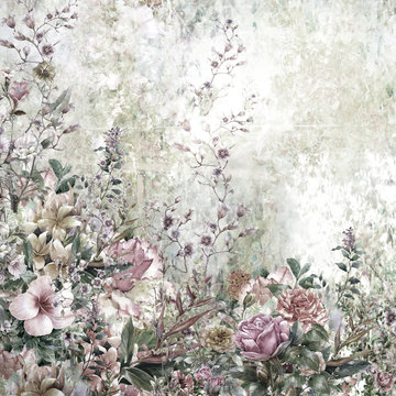 Fototapeta Abstract flowers watercolor painting. Spring multicolored flowers