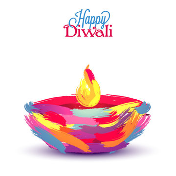 Greeting Card with Oil Lamp for Happy Diwali.