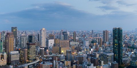 Osaka city view , High building and expressway in Osaka at night