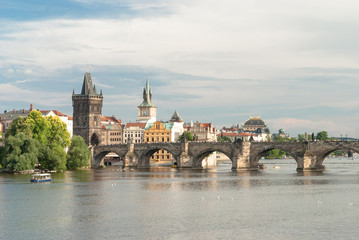 Tower bridge form Moldava riverside, Prague, Czech Republic