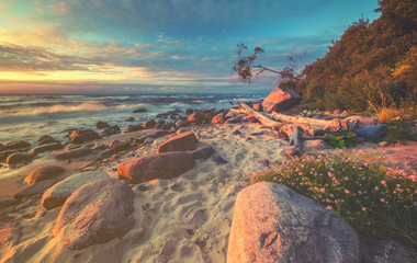 Seascape,sunset over the sea, color retro, vintage