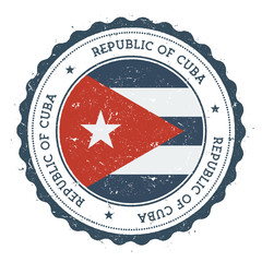 Grunge rubber stamp with Cuba flag. Vintage travel stamp with circular text, stars and national flag inside it. Vector illustration.