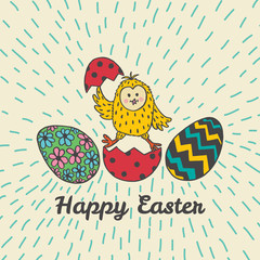 Easter card with chick and eggs