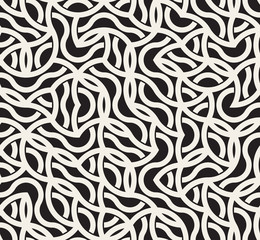 Fototapeta na wymiar Vector Seamless Black And White Irregular Arc Lines Maze Pattern