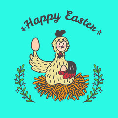 Easter card with chicken and eggs