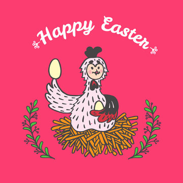 Easter card with chicken and eggs