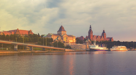 Fototapeta premium view of the historic part of Szczecin, retro colors