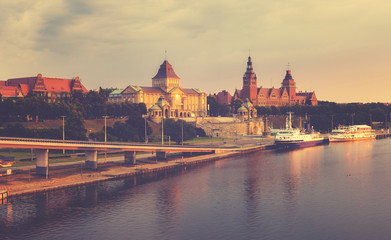 view of the historic part of Szczecin, retro colors