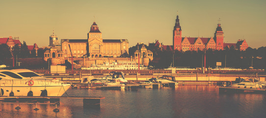 Naklejka premium view of the historic part of Szczecin, retro colors
