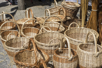 wicker baskets handmade in a traditional medieval shop, crafts i