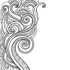 Hand Drawn Ornament with floral pattern. for coloring book for adult. Template for Greeting Card. Vector Monochrome background