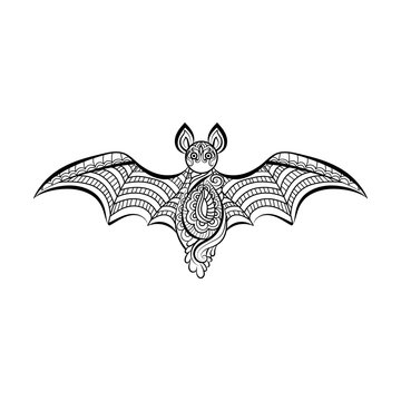 Decorative bat.  Hand drawn sketch for adult anti stress coloring page.