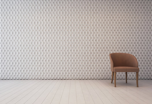 White interior with wall decoration pattern and armchair - 3d rendering
