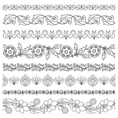 Black and white floral borders in folk style