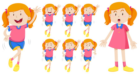 Girl in pink with different expressions