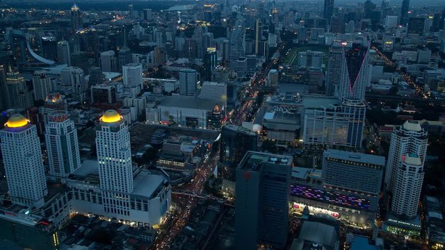 4K: Day to night time lapse, Bangkok city aerial view, Thailand