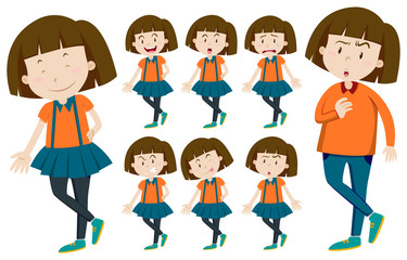 Girl with short hair in different actions