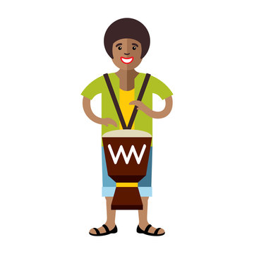Vector Man playing Djembe. African music. Flat style colorful Cartoon illustration.