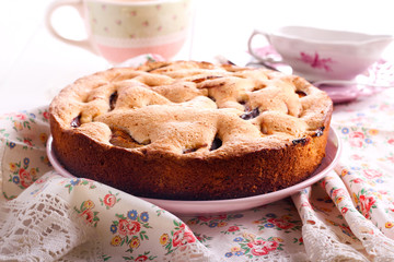 Fruit sponge cake on plate
